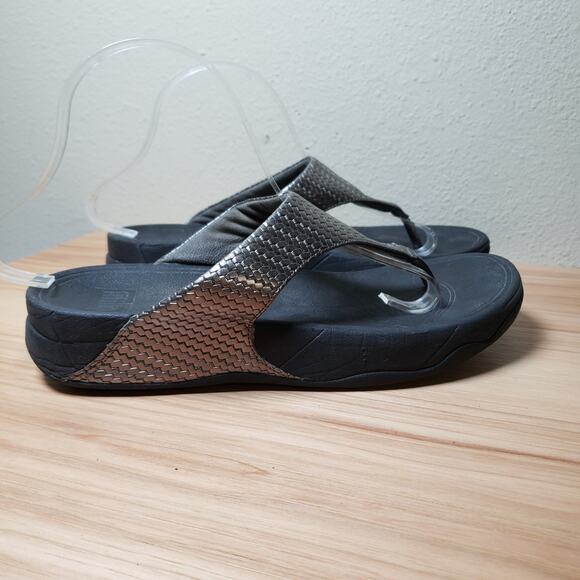 FitFlop Women's 9 Lulu Wedge Flip Flop Sandals Black Silver Comfort Metallic - Picture 5 of 7